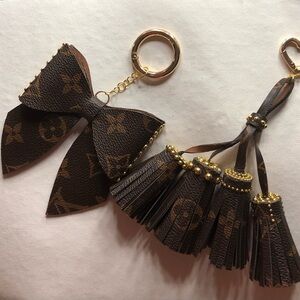 🛑Reserved 🛑Designer-Inspired Brown Monogram Bow & Tassel Keychain